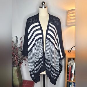 Talbots Knit Poncho Navy White Size XS/S NWT